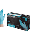 Textured Blue Nitrile Gloves 5 Mil Powder Free Food Safe Large Box Of 100 with glove shown on hand