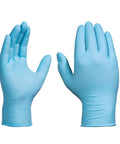 Textured Blue Nitrile Gloves 5 Mil Powder Free Food Safe Large Box Of 100, shown in close-up with textured grip details.