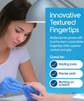 Person using Nitrile Exam Gloves Blue Large Latex Free Disposable For Medical EMT Use for precise work, displaying textured fingertips