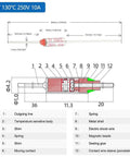 Diagram of Hot 185 Celsius Electric Pressure Cooker Thermal Fuses 3 Pack Replacement, including dimensions and components.