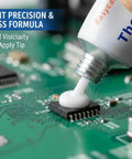 Applying Heavy Duty Silicone Thermal Glue For GPU VRM VRAM LED Heatsinks And IC Chips Non Conductive Permanent Bonding For MOSFET Transistors on a PCB.