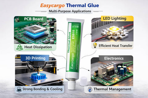 Tube of Thermal Glue 30G Silicone Thermal Conductive Adhesive For GPU VRM VRAM LED Heatsink IC Chips Non Conductive Permanent Bonding alongside PCB and 3D printing applications.