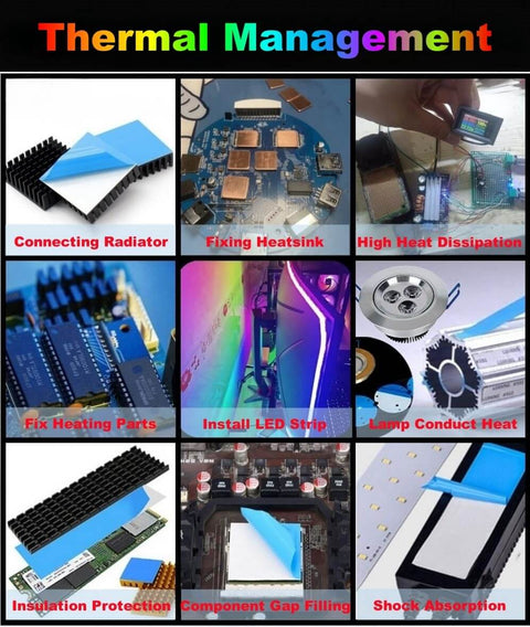 0.5 Inch By 66 Feet Heavy Duty Thermal Double Sided Tape With Industrial Grade Silicone Adhesive For High Heat shown in various thermal management applications