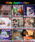Collage of various DIY projects and crafts including gift boxes, party decorations, car decorations, and woodworking using double-sided tape.