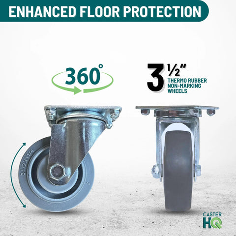 3.5 inch thermo rubber wheels of American Made Solid Oak H Frame Furniture Dolly For Moving Heavy Loads with 360-degree spin feature