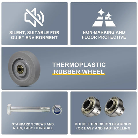 5 Inch Thermoplastic Rubber Caster Wheels Set Of Four With Heavy Duty Precision Bearings Non Marking Floor Friendly Caster Wheels