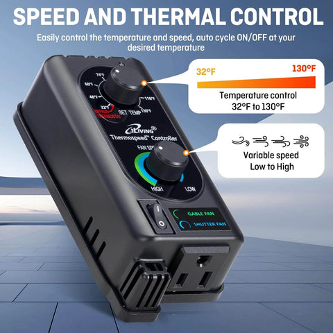 Control panel for 18 Inch Wall Mounted Shutter Exhaust Fan With Automatic Shutter, Thermostat, And Variable Speed Controller