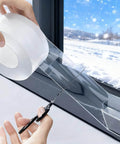 Applying Thick Window Insulation for Winter Residue-Free, Heavy Duty Transparent Window Weather Sealing Tape to window frame