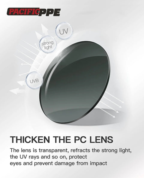 Thick polycarbonate lens with UV and IR protection for Welding Safety Glasses ANSI Z87 IR Shade 5 Wraparound Lenses UV Protection.