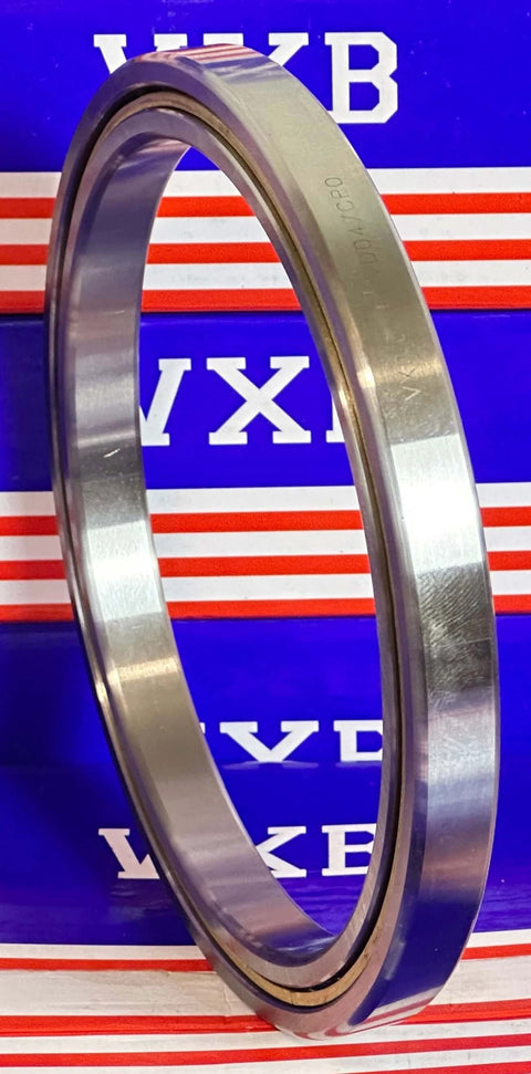 VD047CP0 Thin Section Bearing 4-3/4" x 5-3/4" x 1/2" inch steel outer ring view with logo background