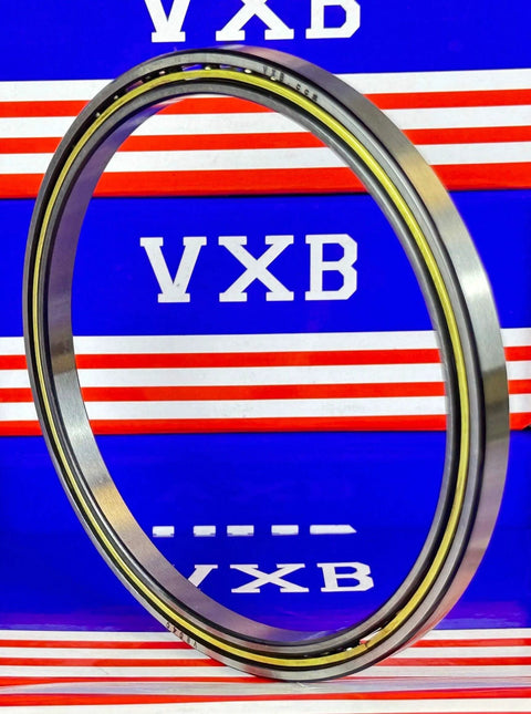 Thin Section Bearing 4" x 4-5/8" x 5/16" inch VB040CP0 side view showcasing brass cage and chrome steel finish.