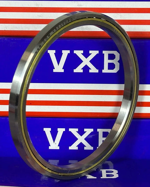 3-1/2" x 4-1/8" x 5/16" Thin Section Bearing VB035CP0 viewed from the side, showcasing chrome steel and brass cage construction.