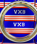 VF050CP0 Thin Section Bearing 5x6 1/2" x 3/4" inch with brass cage, shown against branded packaging.