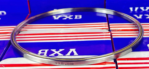 VA065CP0 Thin Section Slim Ball Bearing 6-1/2" x 7" x 1/4" inch side view showcasing chrome steel and brass cage.