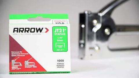 Thin Wire Staples For Upholstery And Crafts Staplers One Quarter Inch Leg And Seven Sixteenth Inch Crown Grey 1000 Pack with stapler