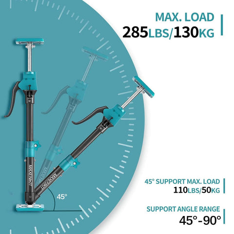✝️ Third Hand Support Pole Heavy Duty, Cabinet Jacks for Installing Cabinets with 285 LBS Capacity and Expand visible with angle details