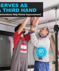 Two men using Third Hand Support Pole Heavy Duty, Cabinet Jacks for Installing Cabinets with 154 LBS Capacity in a home improvement project.