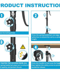 Product instructions for Third Hand Support Pole Heavy Duty, Cabinet Jacks showing step-by-step guide with locking knob and safety pin.