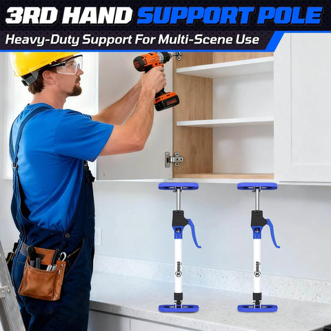 Installing cabinets with Third Hand Tool 3rd Hand Support System, Premium Steel Telescoping Pole, 180 LB Capacity, 16.1-23.6 in, 2 PC.