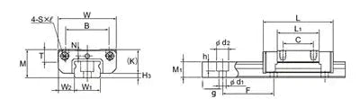 Technical drawing of THK made in Japan 9mm Stainless Steel Linear Guideway System 210mm Long - one carriage Truck