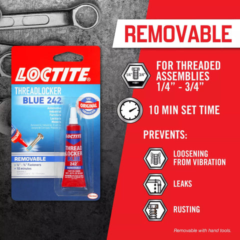 Removable Thread Locker Blue 242 for Nuts Bolts and Fasteners Medium Strength Prevents Loosening and Corrosion 6 ml pack