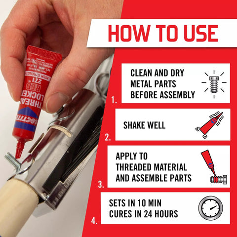 How to use Permanent Thread Lock And Seal For Nuts Bolts And Fasteners High Strength Red 271 guide with application steps