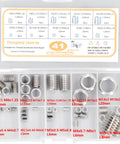 Open storage box showing 41-piece Thread Repair Kit 41 Piece Insert Assortment For M2 Through M14 Stainless Steel Thread Inserts.