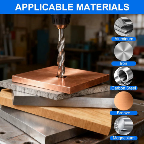 Applicable materials for 30 Piece SAE Thread Repair Insert Kit For Damaged Threads, showing a drill on metal plates