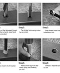 Step-by-step guide using the Heavy Duty Thread Repair Kit For Automotive And Plumbing, 261 Piece HSS Drill Helicoil Set with tools.