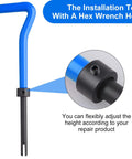 Blue installation tool with hex wrench hole from 30 Piece SAE Thread Repair Insert Kit For Damaged Threads 1/4-20 Inch Helicoil Set