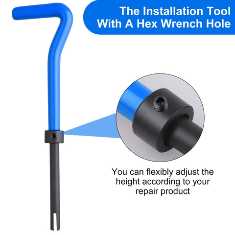 Blue installation tool with hex wrench hole from 30 Piece SAE Thread Repair Insert Kit For Damaged Threads 1/4-20 Inch Helicoil Set