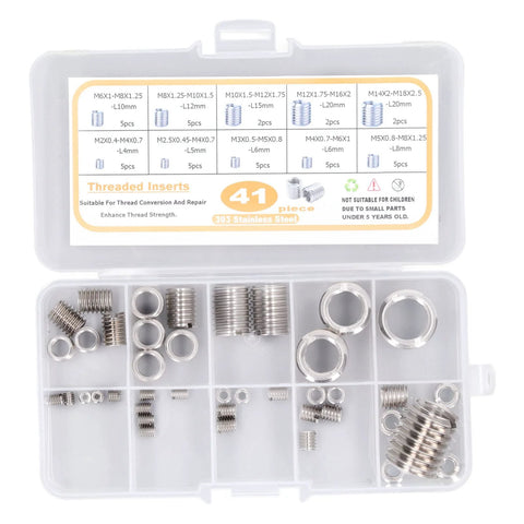 Thread Repair Kit 41 Piece Insert Assortment For M2 Through M14 Stainless Steel Thread Inserts With Storage Box displayed open