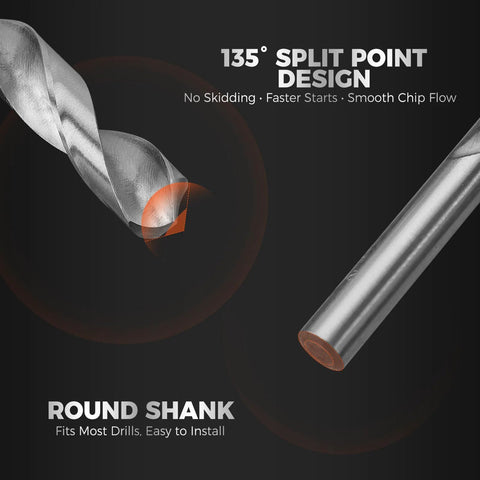 Close-up of HSS drill bit from All In One 348 Piece Thread Repair Kit With Metric And SAE Helicoil Set, showing split point design.