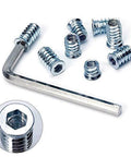1/4-20 Threaded Insert for Wood Kit with screw in insert nuts and hex drive tool, showing multiple nut sizes, 150 piece assortment