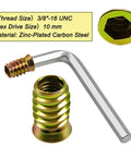 50 Pack 3/8-16 By 25mm Threaded Inserts For Wood Furniture In Zinc Plated Carbon Steel With Hex Drive Includes 13mm Drill Bit And Wrench