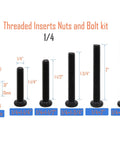 35 Piece Threaded Insert Nuts and Barrel Bolts Kit 1/4-20 X 13mm Inserts and 1/4 to 2-1/4in Hex Bolts Carbon Steel Black display