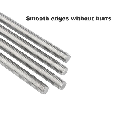 Sixteen Inch Long Three Eighths Inch Diameter Stainless Steel Fully Threaded Rod With Right Hand Threads In Grade 304 Stainless Steel UNC Sixteen Tpi Pack Of Two For Durable Corrosion Resistant Mechanical Fastening And Assembly, showing smooth edges and threads.