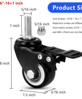 Set Of 4 Heavy Duty 1.5 Inch Stem Casters With 5/16-16 X 1 Inch Threaded Stems Carbon Steel Frame And Polyurethane Wheels