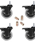Threaded Stem Casters 5/16-18UNC With Brake Set Of 4, 3 inch black swivel casters, safety locking, screws for workbenches and carts
