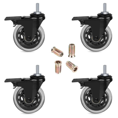 Threaded Stem Casters 5/16-18UNC With Brake Set Of 4, 3 inch black swivel casters, safety locking, screws for workbenches and carts