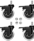 Threaded Stem Casters Set of 4, Heavy Duty 3 Inch Swivel Casters With Brake and Lock Nuts, Three Eighths Inch 16 UNC Coarse Thread Stud