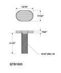 Diagram of T-bolt dimensions for T Track Hold Down Clamp Two Pack For Woodworking Five And One Half Inch By One And One Eighth Inch Clamps