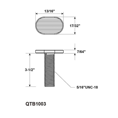 Diagram of T-bolt dimensions for T Track Hold Down Clamp Two Pack For Woodworking Five And One Half Inch By One And One Eighth Inch Clamps