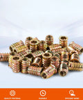 Pile of Three Eighths Inch Threaded Wood Inserts For Furniture Nutserts With Hex Drive Sixteen Threads Per Inch Twenty Five Millimeter Length Heavy Duty Zinc Plated Carbon Steel Easy Install Pack Of Fifteen