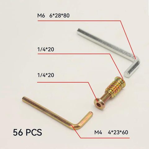 56 Piece Set Of 1 4 20 Inch Threaded Wood Inserts And Nut Fasteners With Hex Socket Drive For Furniture Making