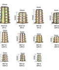 230 Piece Threaded Wood Inserts Set With 11 Sizes M4 M5 M6 M8 M10 Hex Socket Drive Furniture Fasteners displayed by size