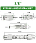 Two-Piece Hydraulic Hose Repair Kit With Three Eighths Inch Reusable Fittings for Two-Wire Braided Hoses Up To 4000 PSI diagram