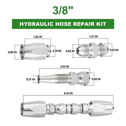 Two-Piece Hydraulic Hose Repair Kit With Three Eighths Inch Reusable Fittings for Two-Wire Braided Hoses Up To 4000 PSI diagram