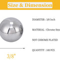Hundred Piece Set Of Three Eighth Inch Hardened Chrome Steel Bearing Balls For DIY Projects, AISI 52100, showing size and material details.