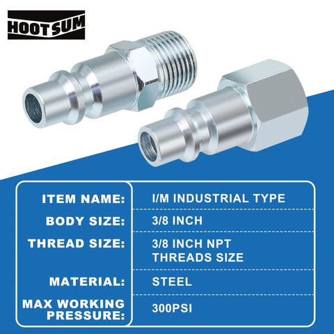 High Flow Three Eighths Inch Air Fittings Kit With Quick Connects Beefy Industrial Couplers And Plugs FNPT And MNPT Threads Ten Piece Set For Air Compressors And Tools For Home Garage And Shop Or Workshop Use
